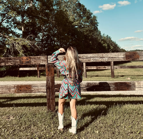 Aztec cowboy cut button down