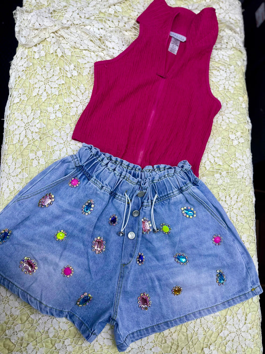 Denim Rhinestone Shorts